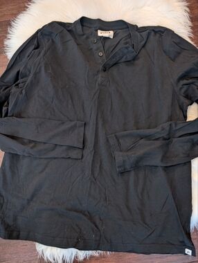 Pact Field Midweight Slub Long Sleeve Black Long-Sleeve Henley Tee L Large